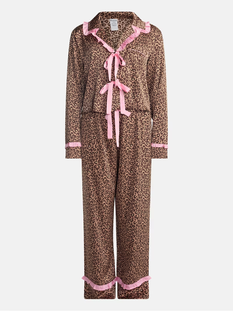 No Boundaries Holiday Satin Top and Pants Sleepwear Set, 2 Piece, Women's XS-XXL | Walmart (US)