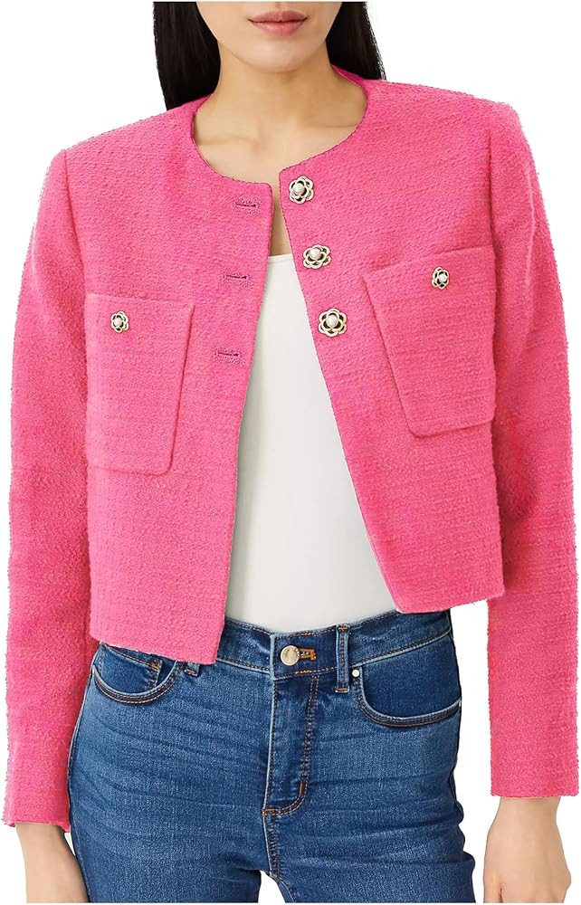 LifeShe Tweed Blazer Jacket for Women Elegant Open Front Cropped Blazers Long Sleeve Office Work ... | Amazon (US)