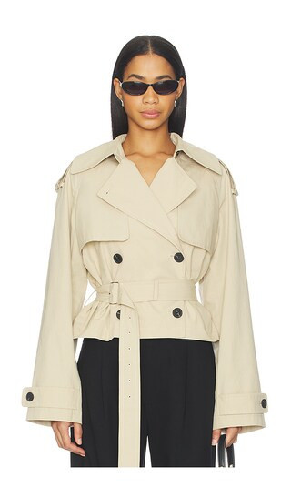 L'Academie Kimmi Cropped Trench Jacket in Taupe. Size M. Also in L, S, XL, XXS. | Revolve Clothing (Global)