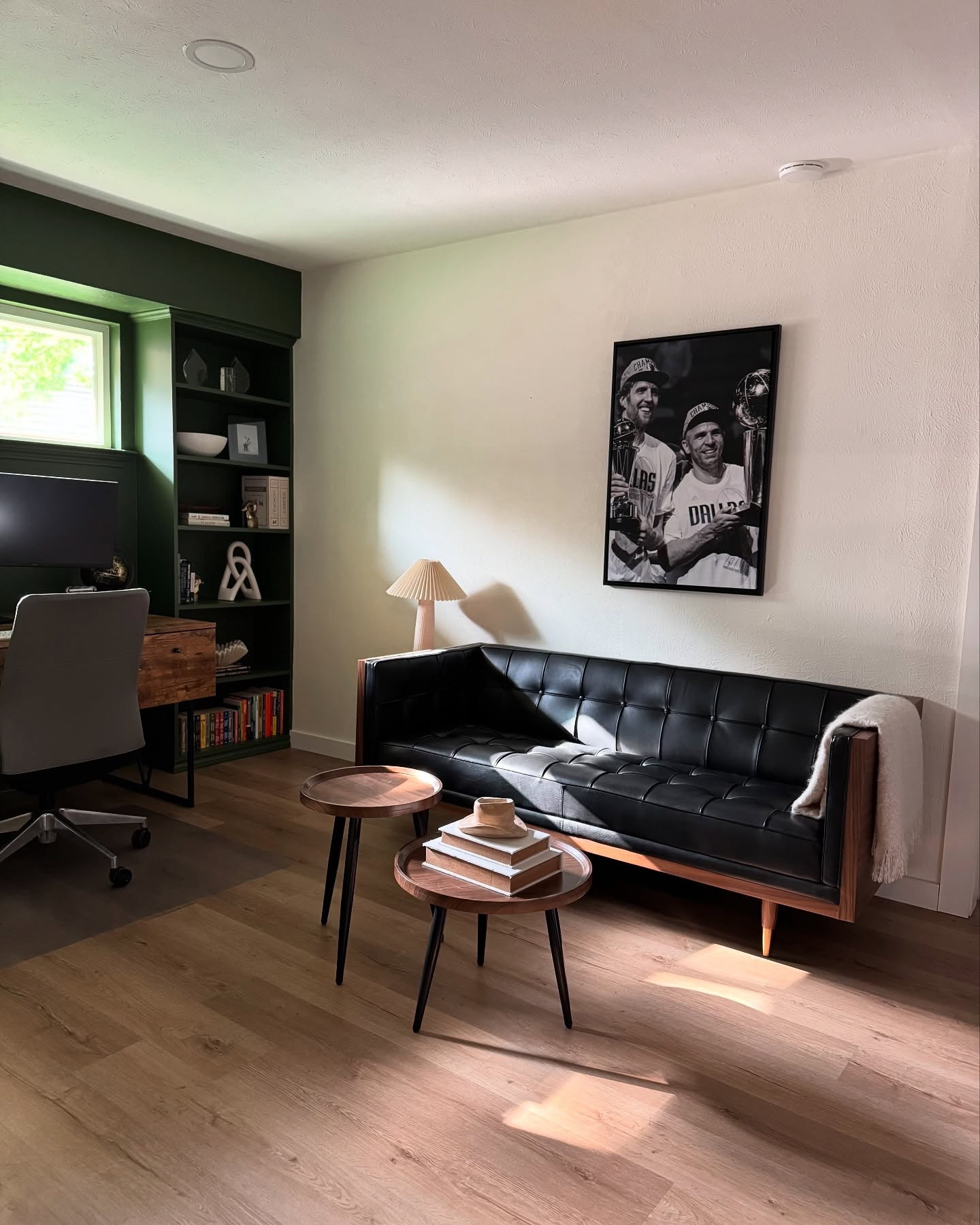 This room deserved another closer look 🙌🏼 @manhattan.home.design Woodrow sofa is the dreamiest piece, just made for this space! The mid century style is so timeless and beautiful. I’m thinking I need the matching ottoman next for even more comfort 🤌🏼
—

Comment MHD for all the details to be sent to you! ✨ @shop.ltk @ltk.home 
—

Home office, office renovation, home office makeover, office styling, home office decor, work from home space

#LTKHome #LTKFamily #LTKStyleTip
