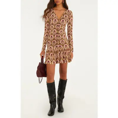 FARM Rio Garden Medallion Long Sleeve Minidress in Garden Medal Multico at Nordstrom, Size Medium | Nordstrom