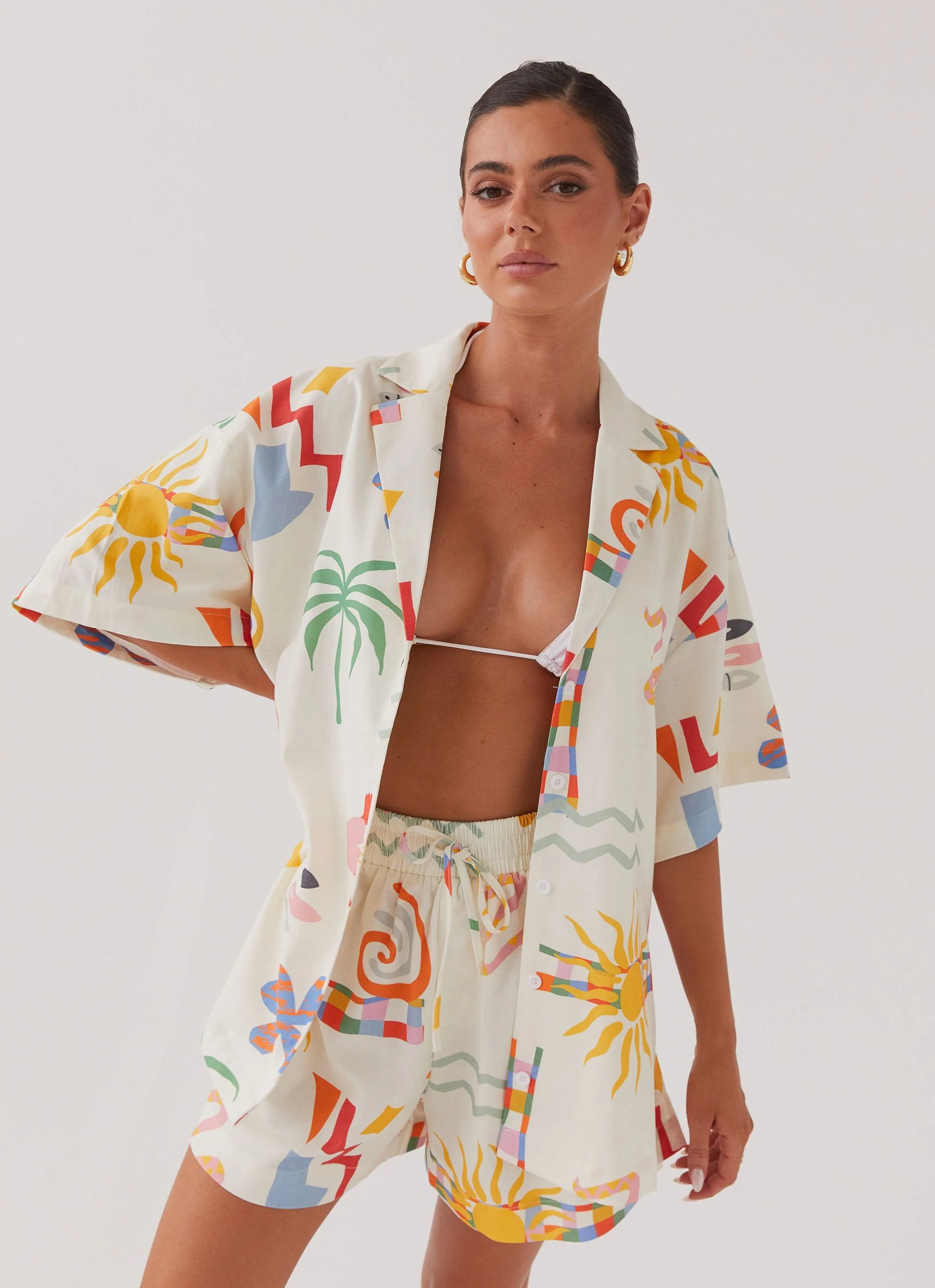 Tallulah Linen Oversized Shirt - Summer Palm | Peppermayo (Global)