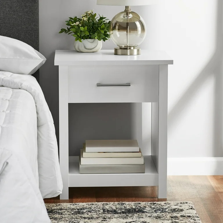 Mainstays Hillside Nightstand with Drawer, White Finish | Walmart (US)
