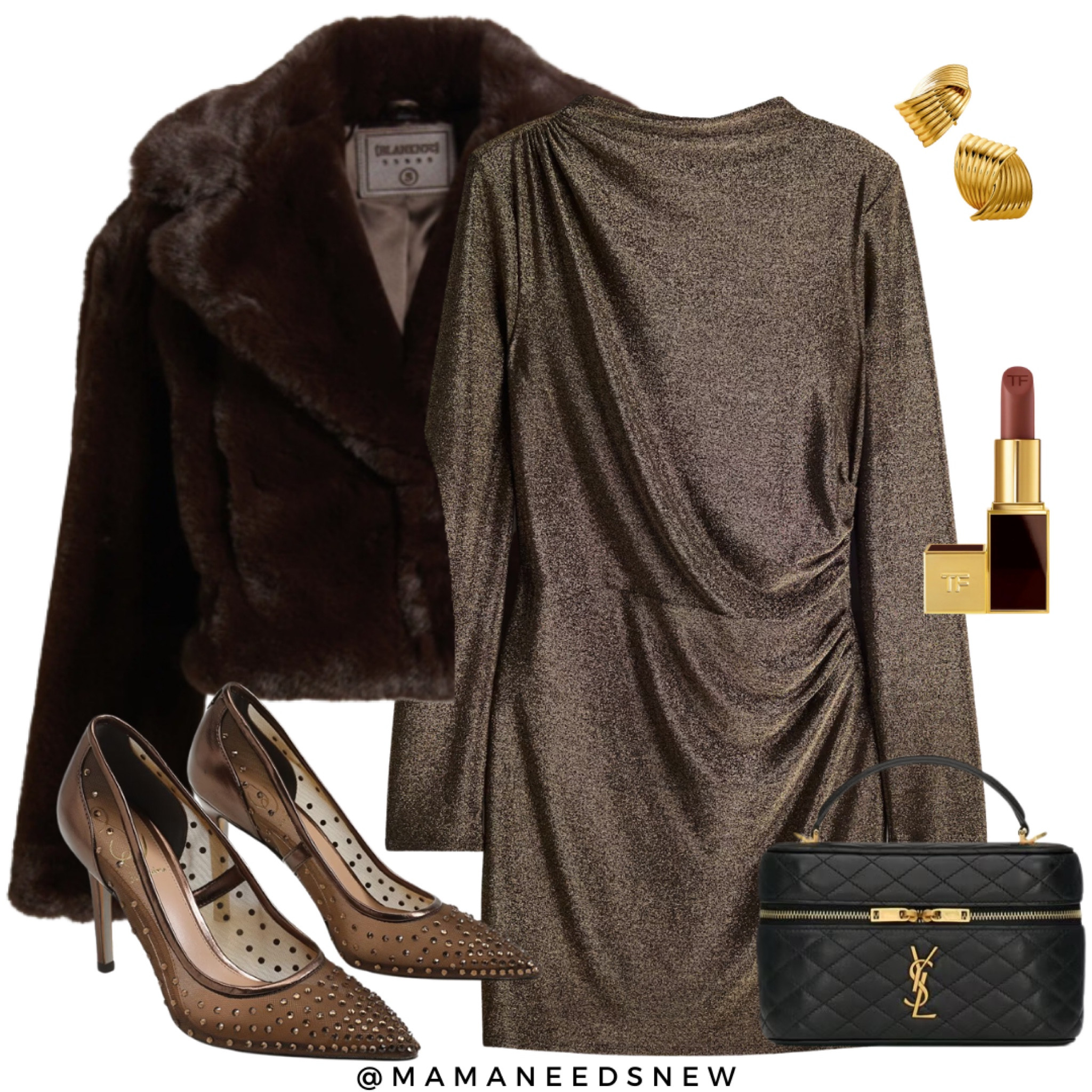 A holiday party outfit with a sparkly dress, faux fur jacket, mesh heels & a vanity bag 🤎

#LTKSaleAlert #LTKHoliday #LTKParties