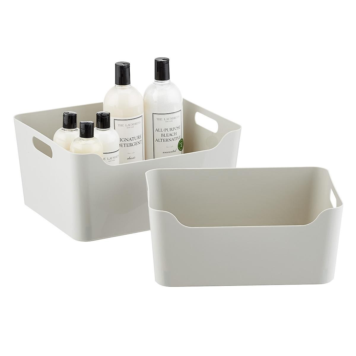 Light Grey Plastic Storage Bins with Handles | The Container Store