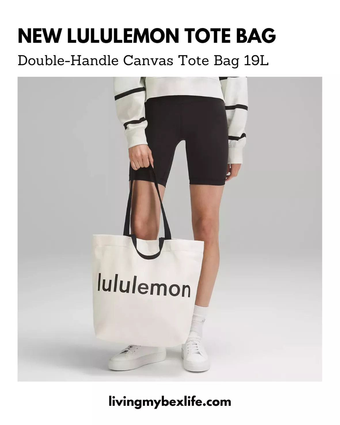 Lot of 2 Lululemon Reusable Shopping Store Bags Double Strap White Black