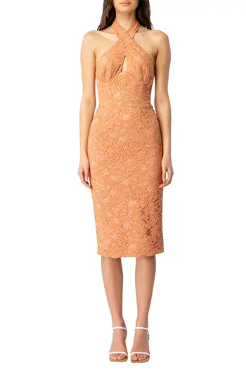 Bardot Riviera Crossover Halter Neck Cutout Corset Dress | Nordstrom | Nordstrom