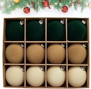 12Pc 2.4Inch Velvet Christmas Ornaments Balls Sets Shatterproof Christmas Balls Christmas Hanging... | Amazon (US)