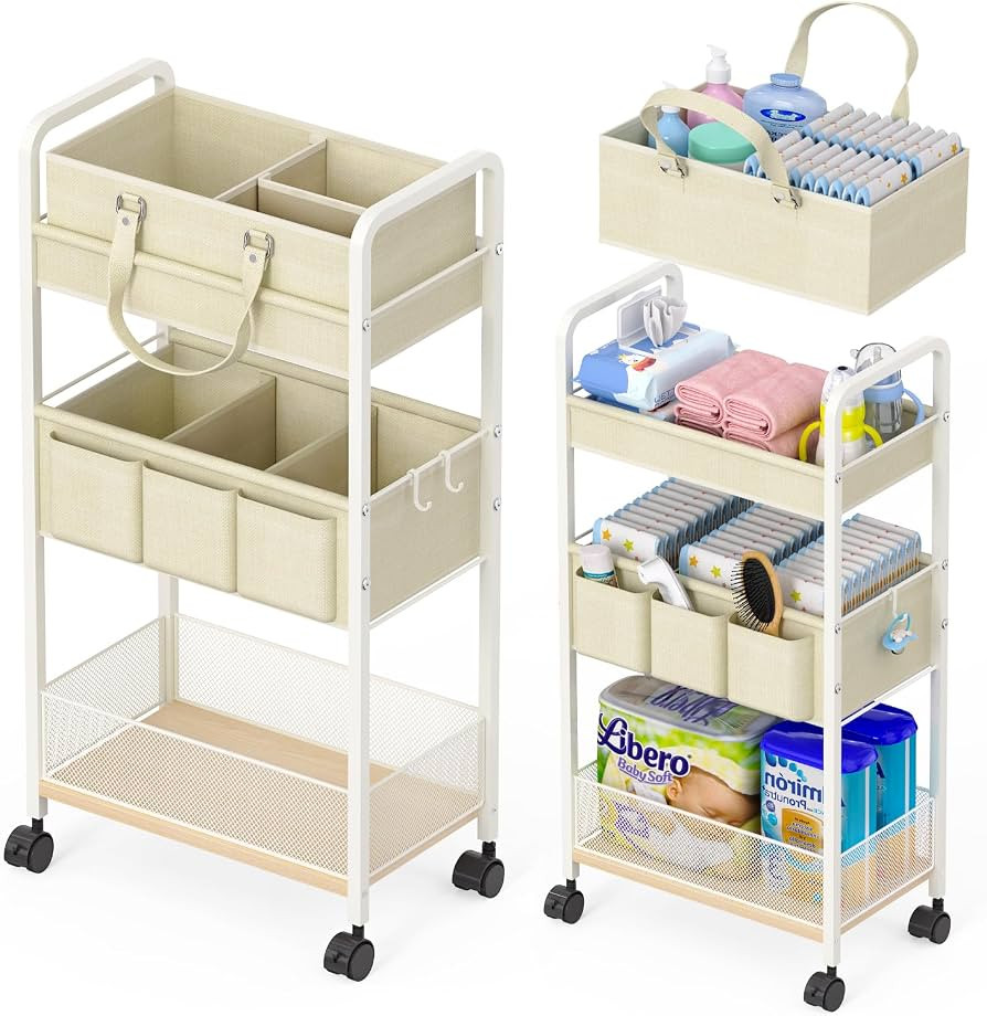 2In1 Baby Diaper Caddy & 3-Tier Rolling Cart, Diaper Caddy Organizer Carts with Dividers, Mobile ... | Amazon (US)