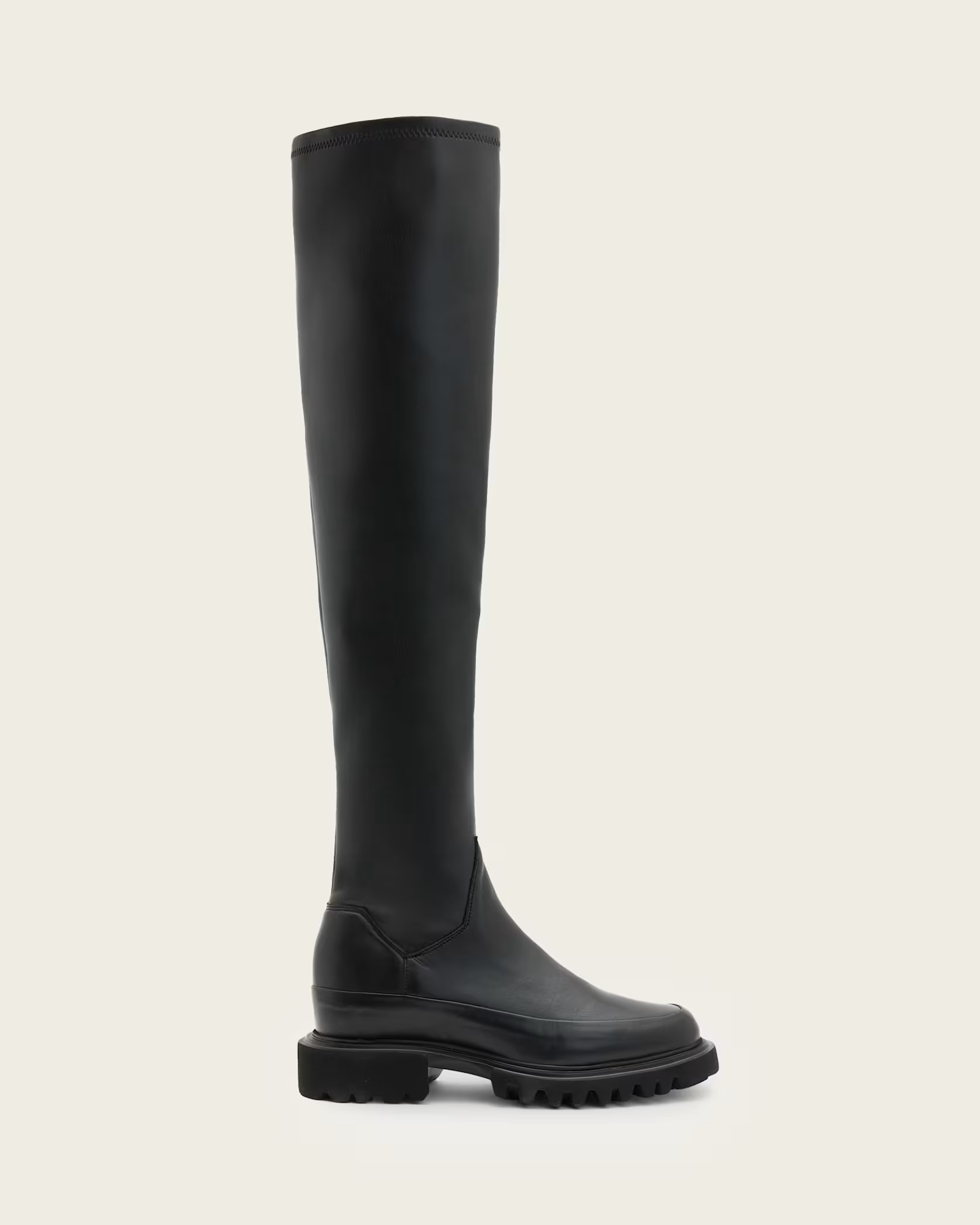 Leona Over The Knee Leather Boots Black | ALLSAINTS | AllSaints UK