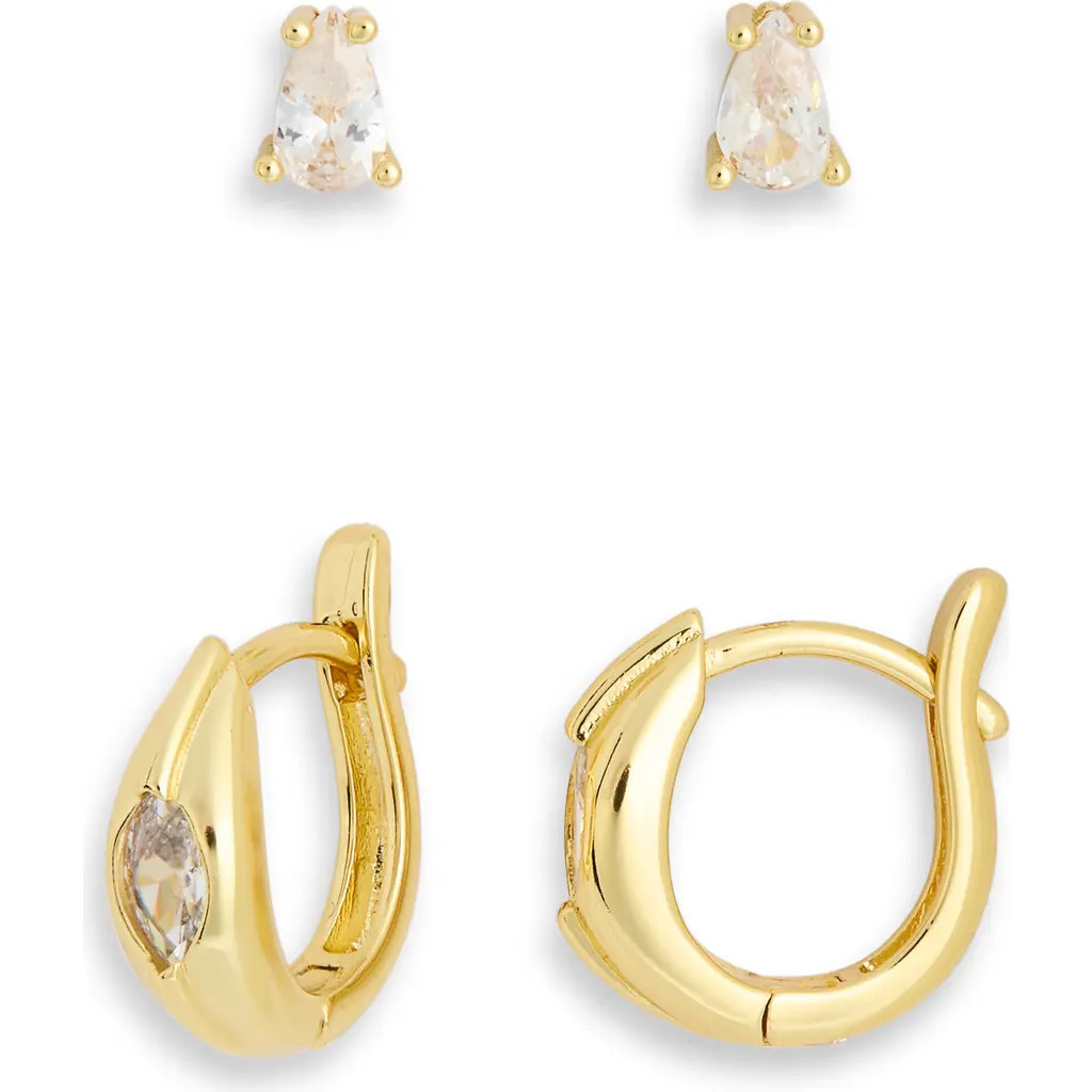 NORDSTROM RACK Set of 2 Demi Fine Cubic Zirconia Stud & Huggie Hoop Earrings in Clear- Gold at Nordstrom Rack | Nordstrom Rack