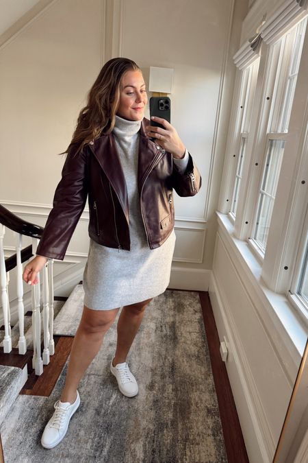 Casual Thanksgiving outfit inspo! Wearing size XL in dress & jacket. Pair with tights and ankle boots for an elevated look! 

#LTKHoliday #LTKstyletip #LTKmidsize