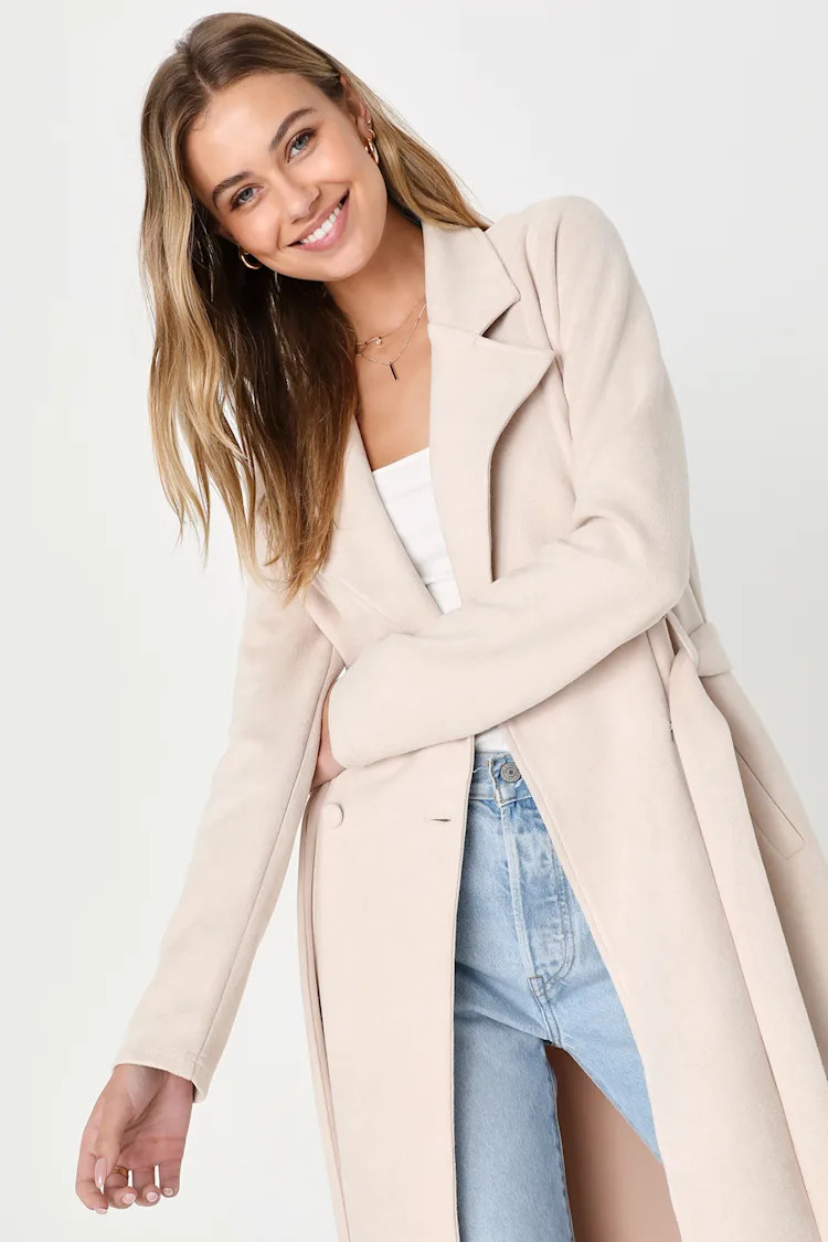 Chic Calling Beige Suede Trench Coat | Lulus