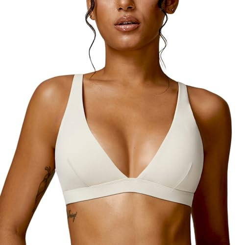 ABOCIW Deep V Neck Sports Bras for Women Padded Low Impact Fitness Yoga Bra U Back Wireless Gym Workout Bra Crop Top Apricot Medium | Amazon (US)
