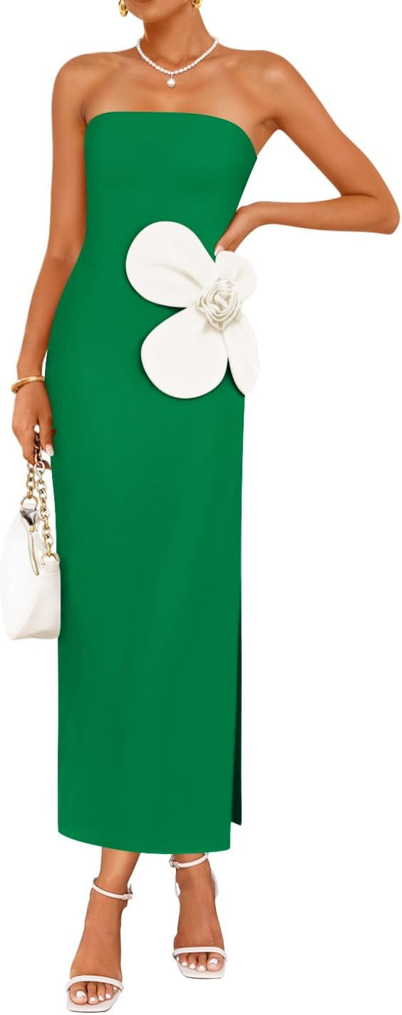 ZESICA Womens Summer Cocktail Strapless Maxi Dress 2026 Formal Bodycon Backless Floral Tube Weddi... | Amazon (US)