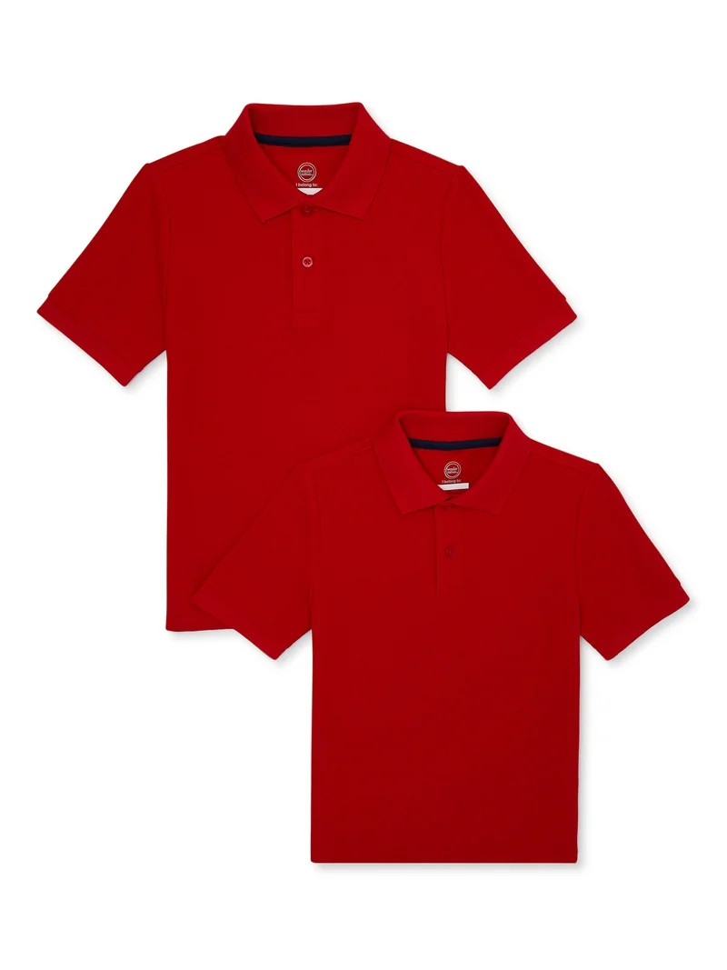 Wonder Nation Boys School Uniform Pique Polo Shirts with Short Sleeves, 2-Pack, Sizes 4-18 & Husk... | Walmart (US)