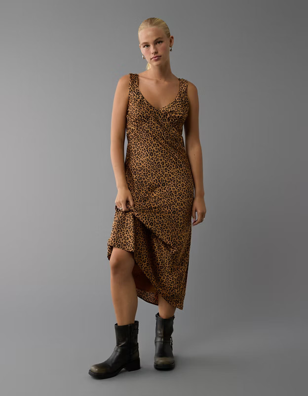 AE Leopard Midi Slip Dress | American Eagle Outfitters (US & CA)