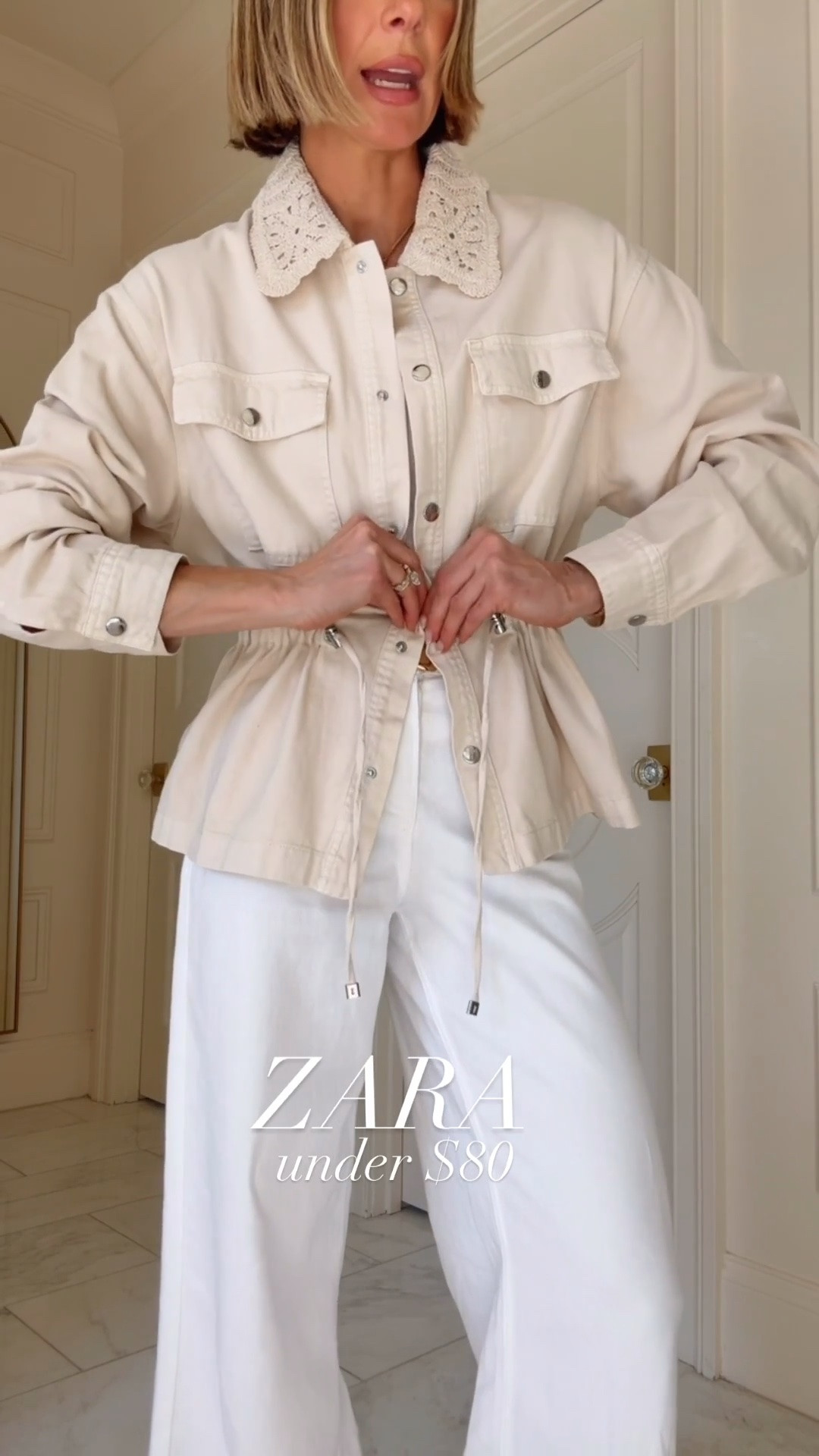 Such a good @Zara jacket under $80. I'm wearing size small fits tts