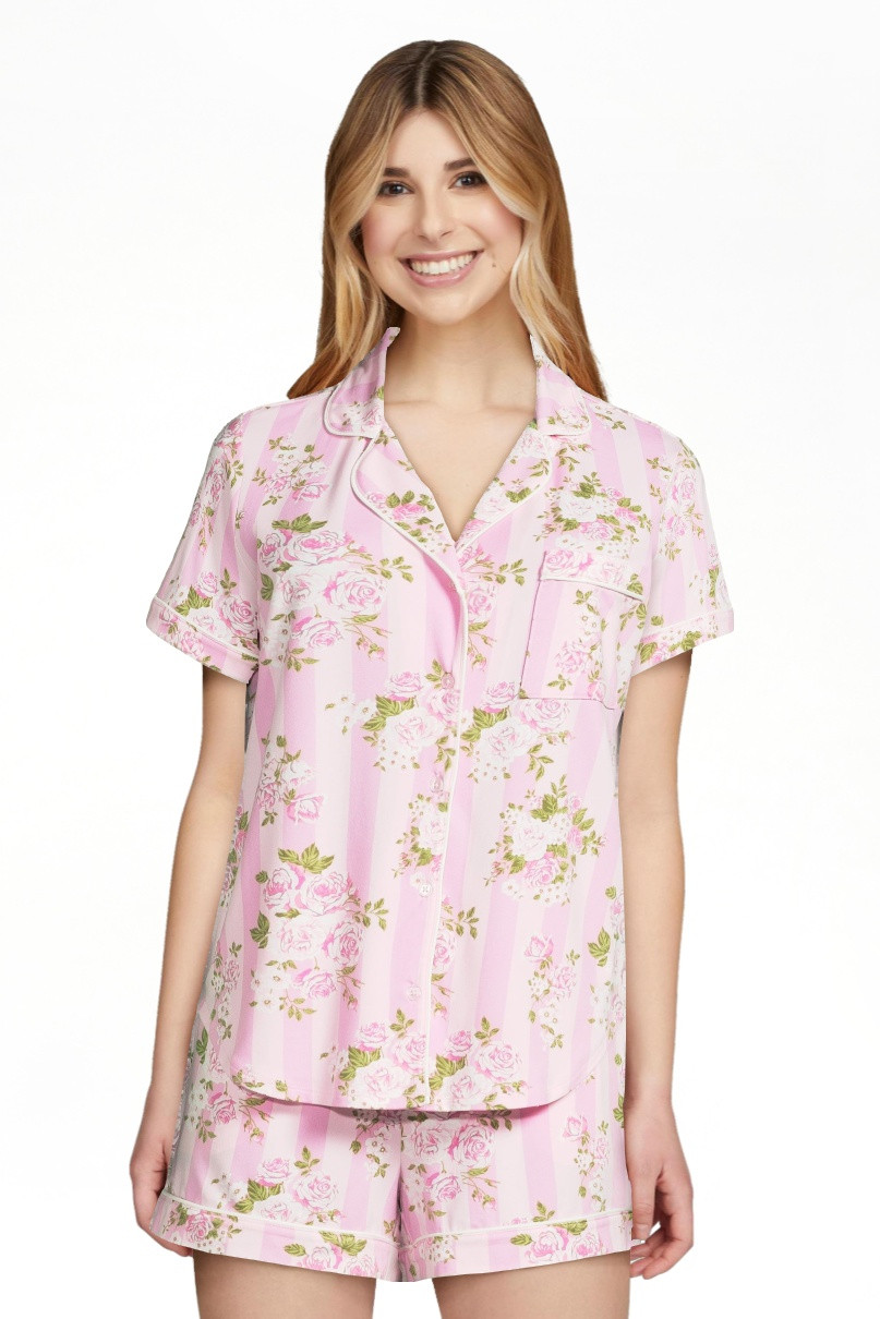 Joyspun Women’s Dreamy Soft Collection Bridal Short Sleeve Knit Notch Collar Top and Shorts Paj... | Walmart (US)