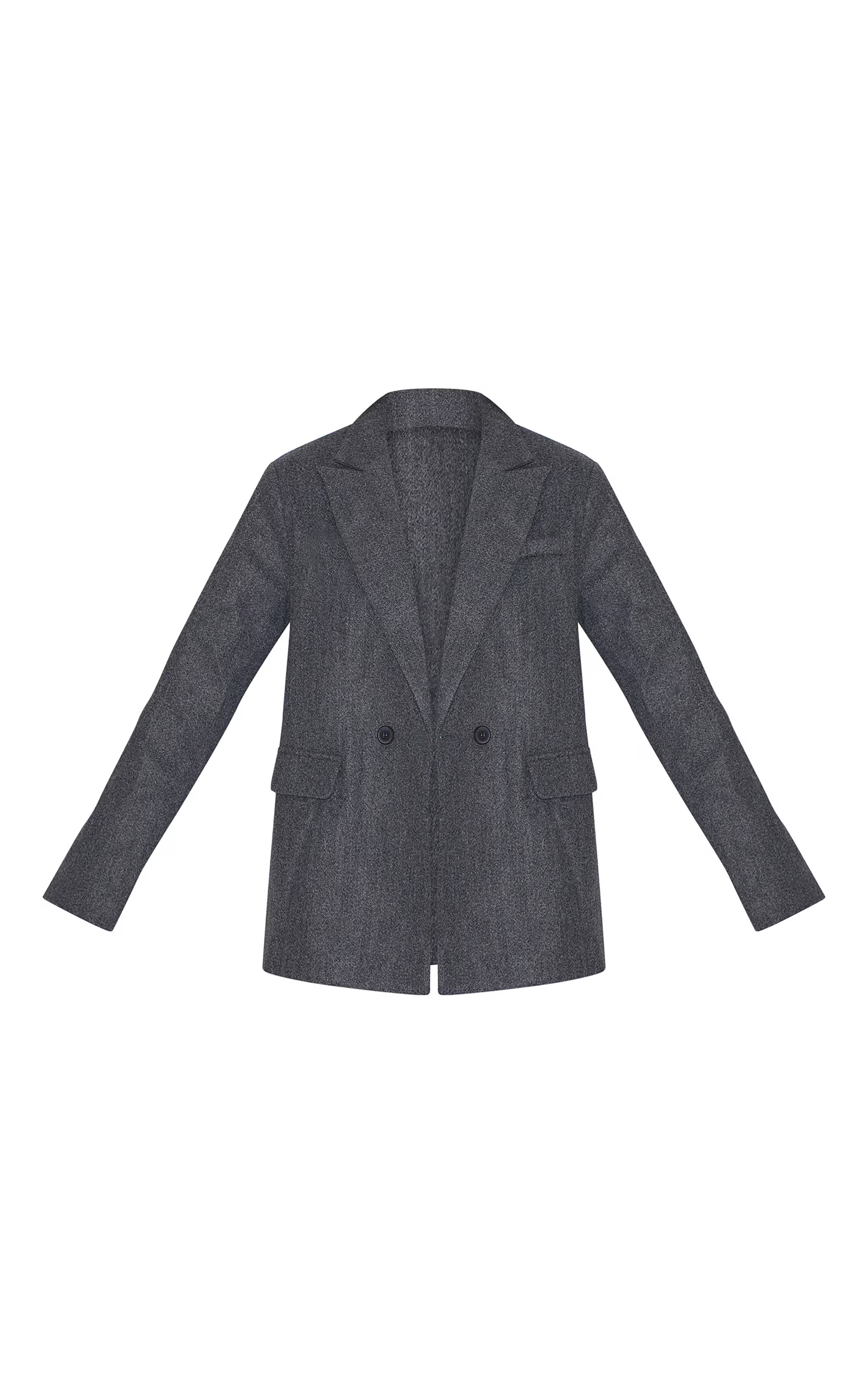 Grey Wool Look Double Breasted Blazer | PrettyLittleThing UK