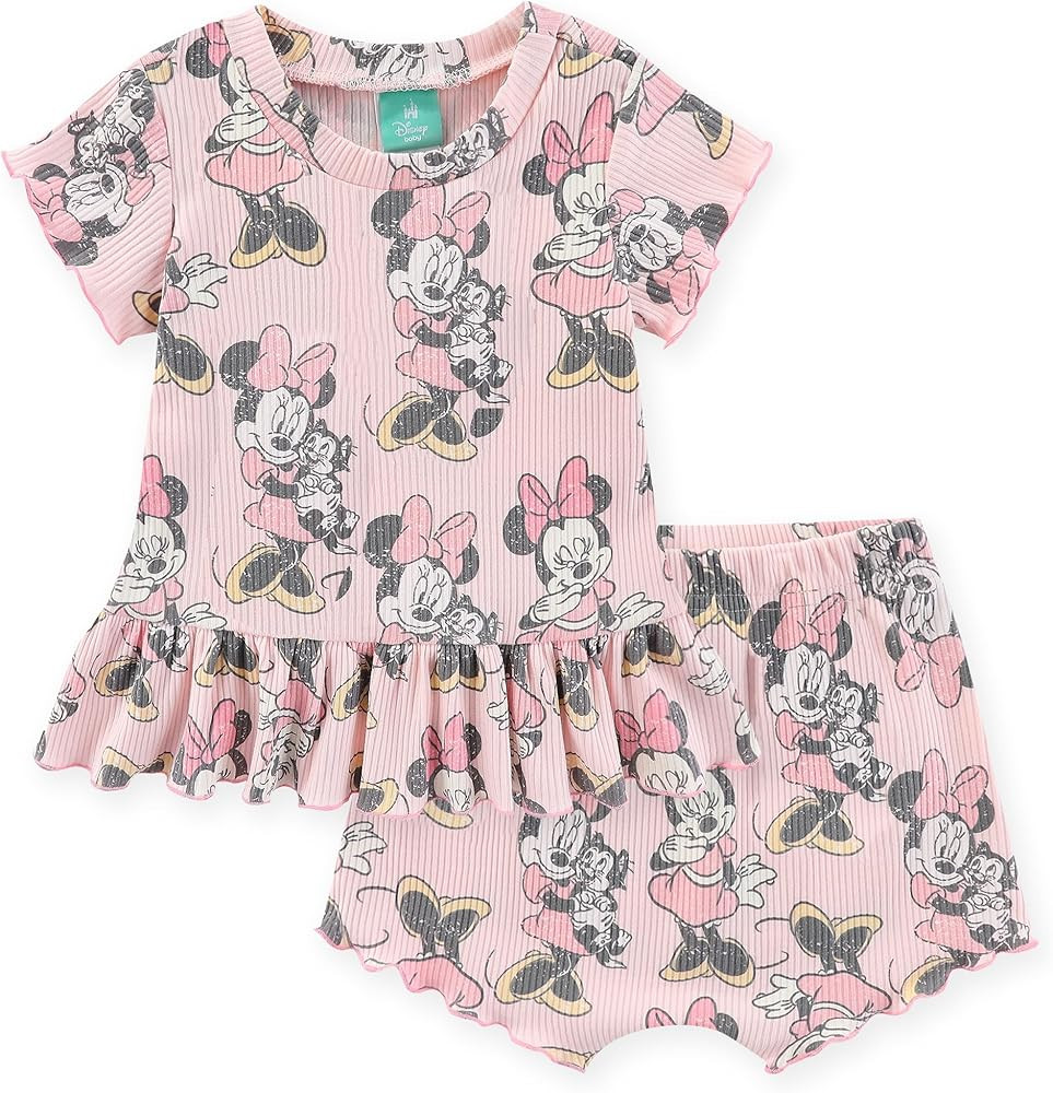 Disney Baby Lilo and Stitch Minnie Mouse Winnie The Pooh Girls Peplum T-Shirt and Shorts Outfit S... | Amazon (US)