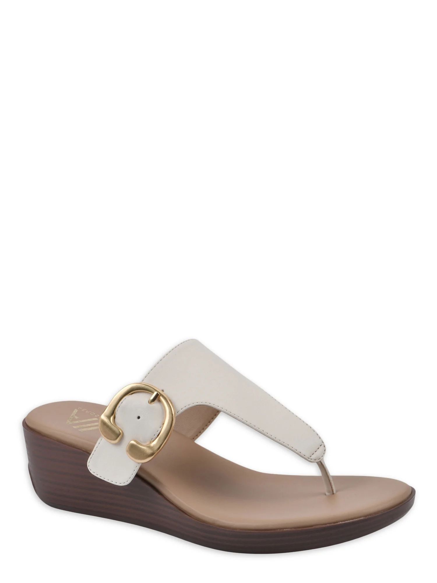 Aerosoles Women's Faux Leather Gold Buckle Wedge Sandals | Walmart (US)