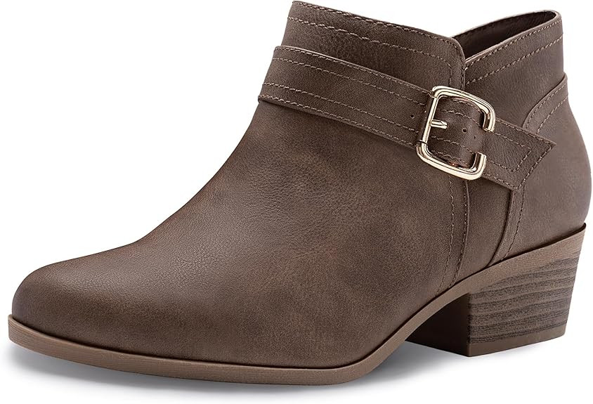 Athlefit Women's Chunky Low Heel Ankle Boots Classic Pointed Toe Side Zipper Booties | Amazon (US)