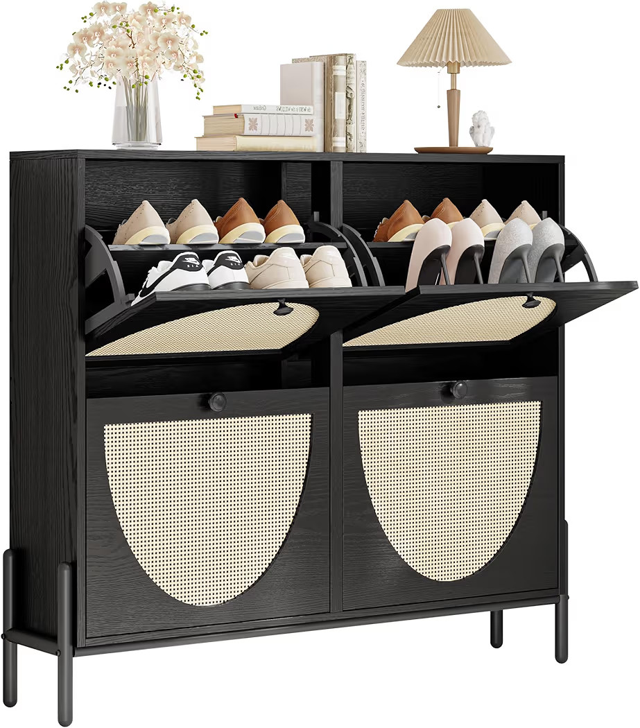 IRONCK Rattan Shoe Cabinet Storage with 4 Flip Drawers, Freestanding Shoe Storage Organizer Cabin... | Amazon (US)