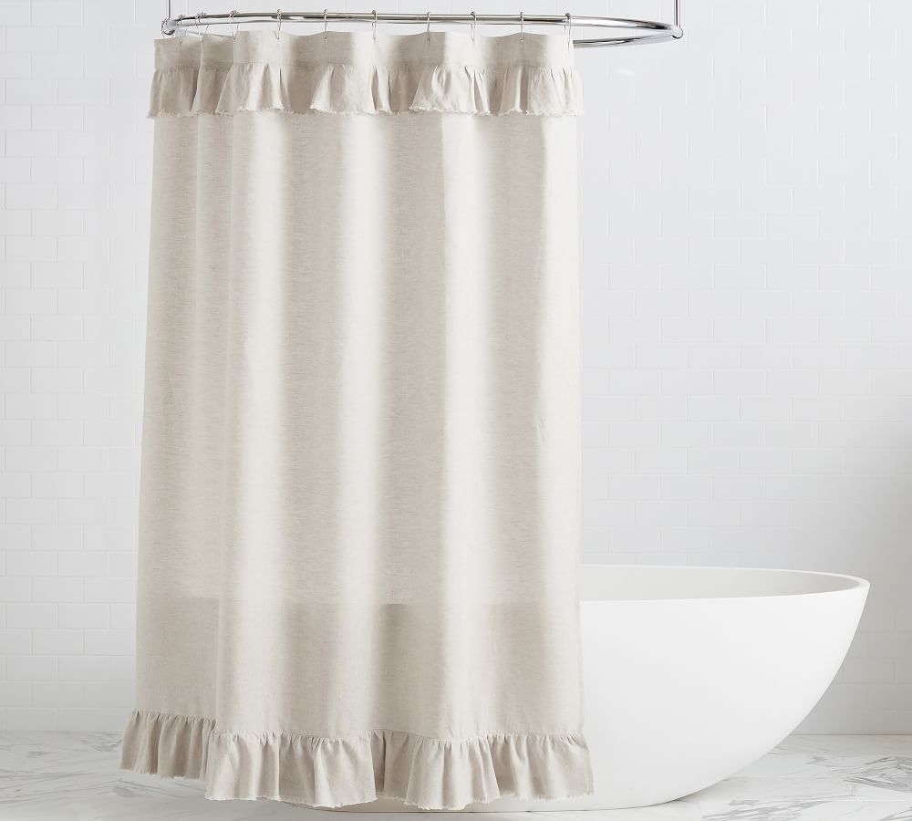 Belgian Flax Linen Ruffle Shower Curtain | Pottery Barn (US)