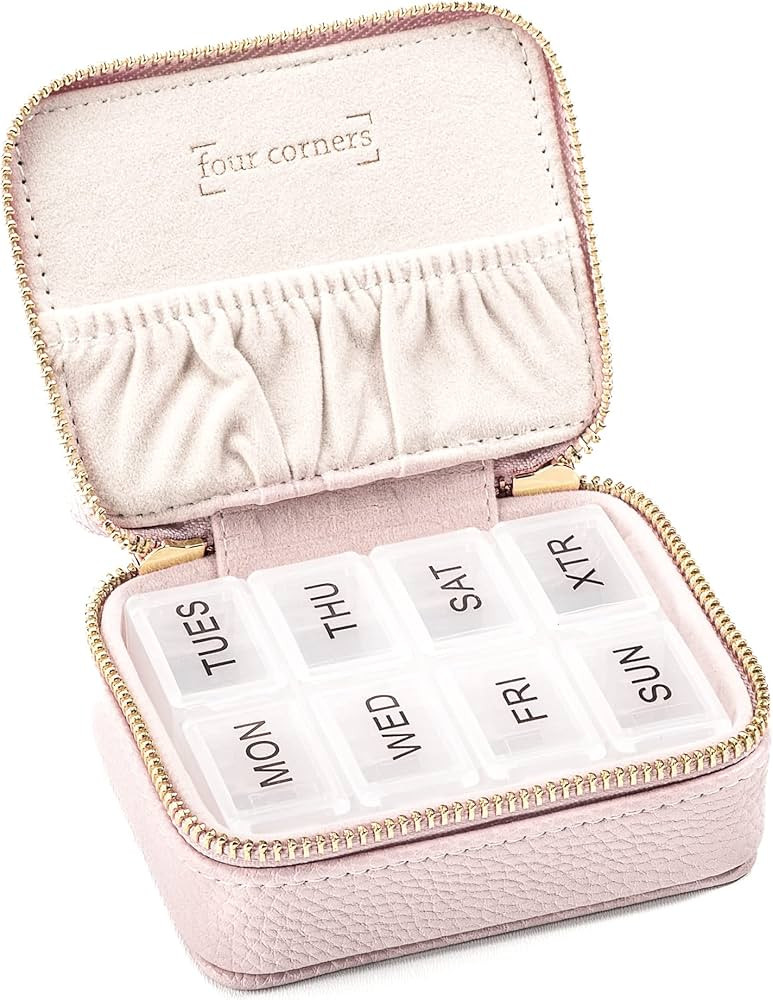 Pill Organizer – Vegan Leather Pill Case with Removable 7-Day Daily Pill Organizer – a Travel... | Amazon (US)