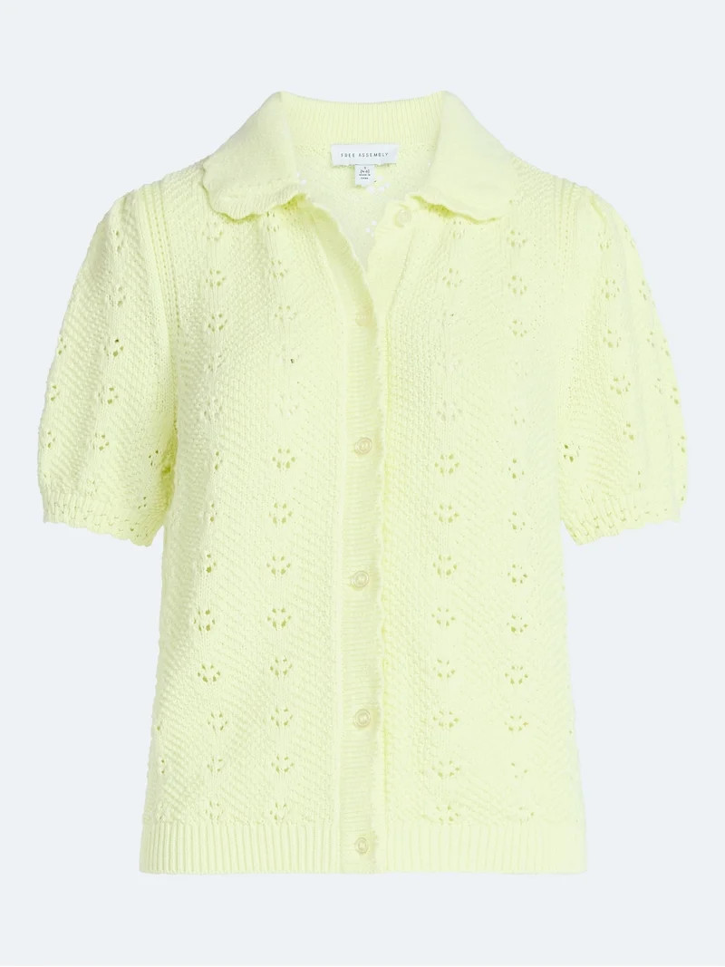 Free Assembly Women's and Women's Plus Cotton Pointelle Cardigan Sweater with Short Sleeves, Ligh... | Walmart (US)