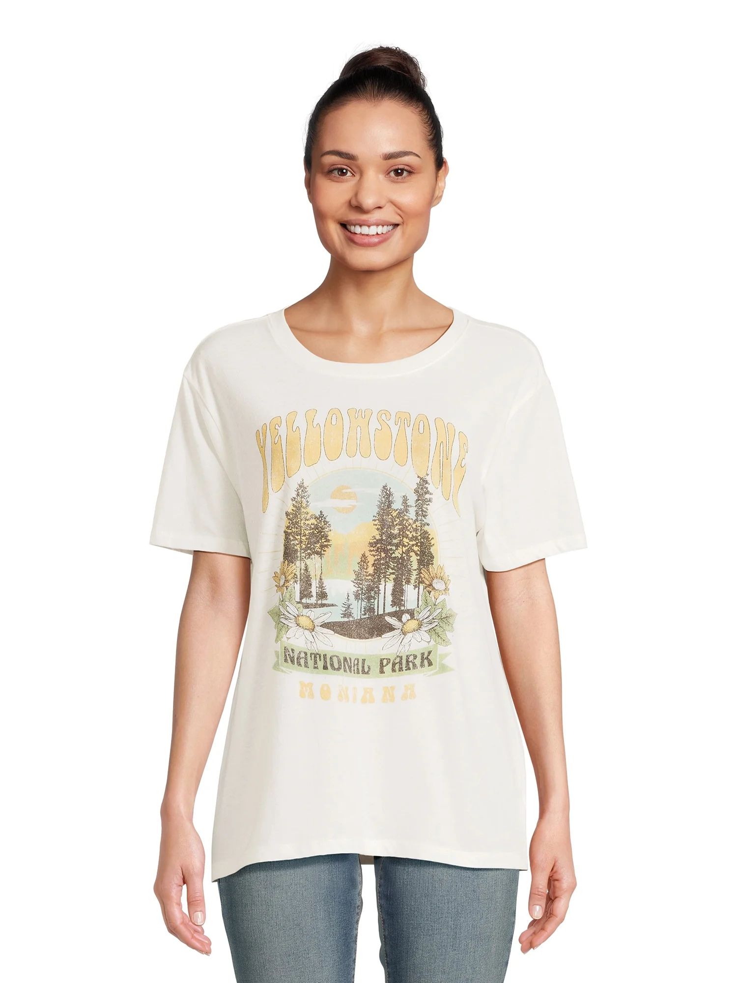 Time and Tru Women's Yellowstone National Park Graphic Tee with Short Sleeves, Sizes S-XXXL | Walmart (US)