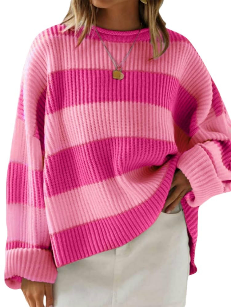 Simier Fariry Women Fall Oversized Pullover Sweater Drop Shoulder Long Sleeve Comfy Knitwear Retr... | Amazon (US)