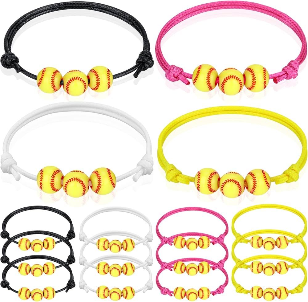 12Pcs Softball Charm Bracelets Softball Party Favors Softball Beads Adjustable Wristbands Inspira... | Amazon (US)