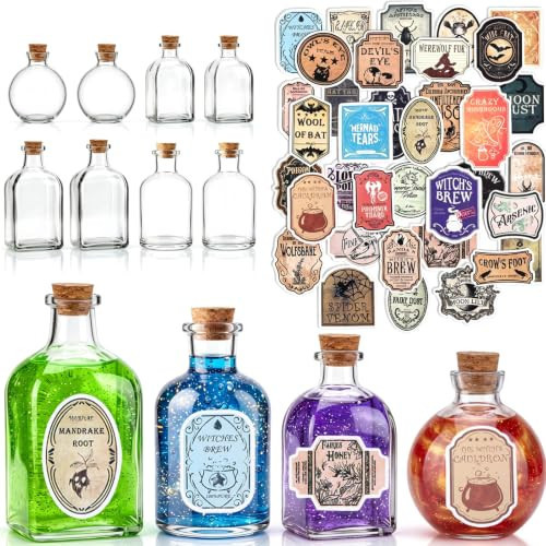 Baderke 12 Pack Glass Halloween Potion Bottles Set, Vintage Apothecary Jars | Amazon (US)
