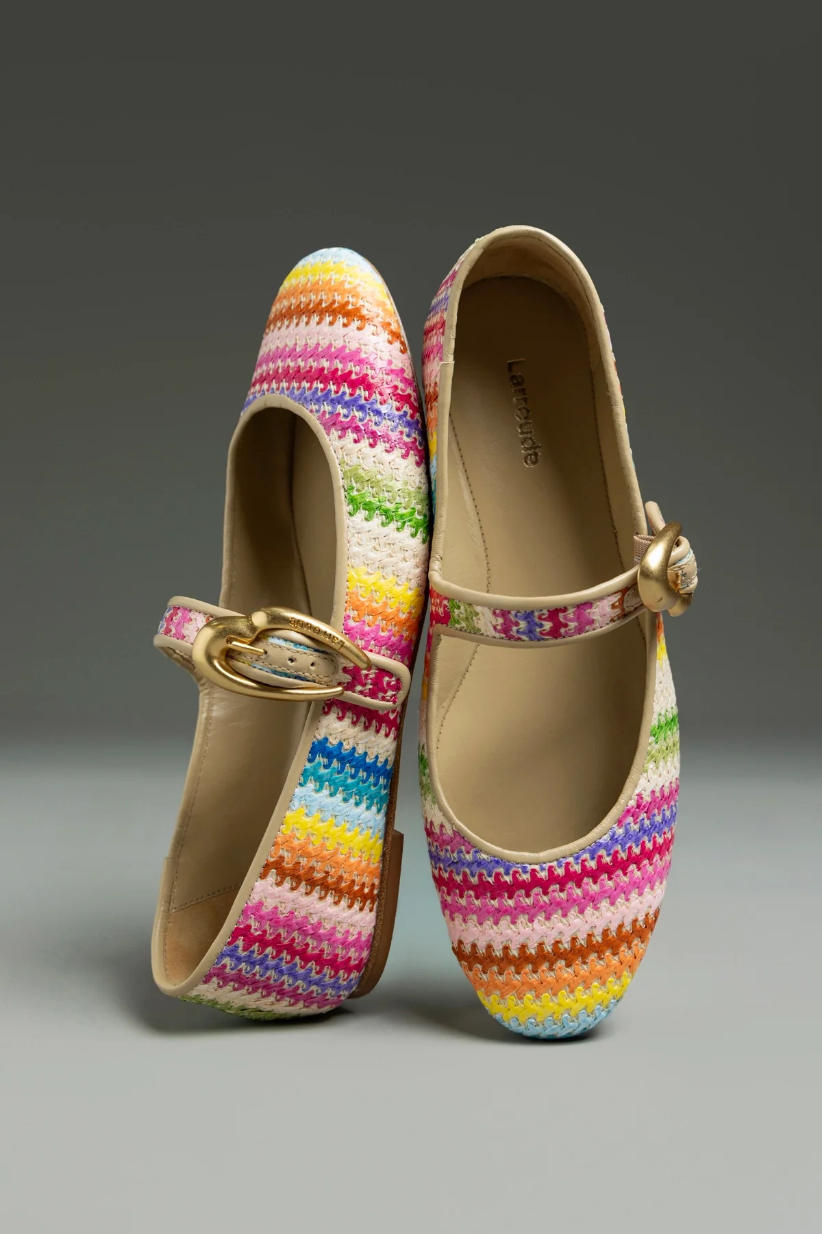 Verona Ballet Flat In Rainbow Raffia and Beige Leather | Larroude