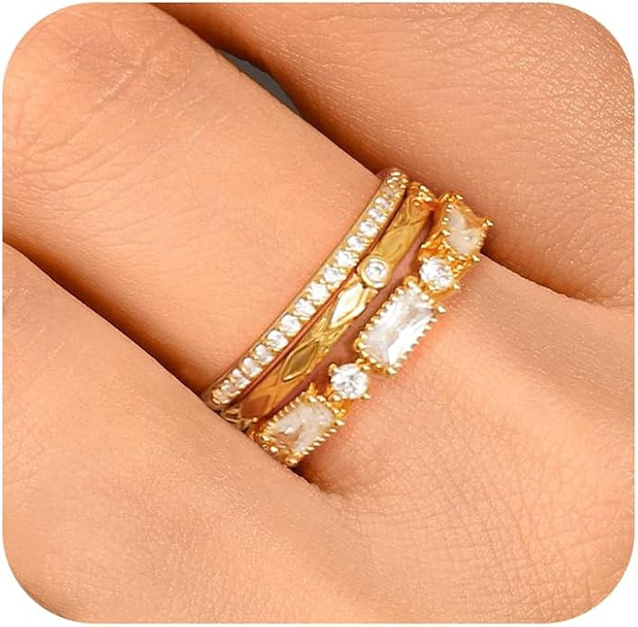 TOBENY Stackable Gold Rings for Women Non Tarnish Trendy 14K Gold Plated Stacking Cubic Zirconia ... | Amazon (US)