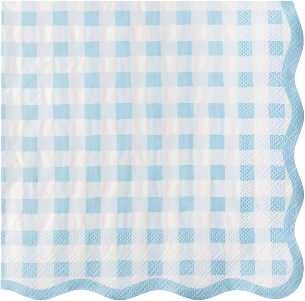 Bonjour Fête Light Blue Gingham Paper Party Dinner Napkins | Premium Party Supplies | Baby Showe... | Amazon (US)