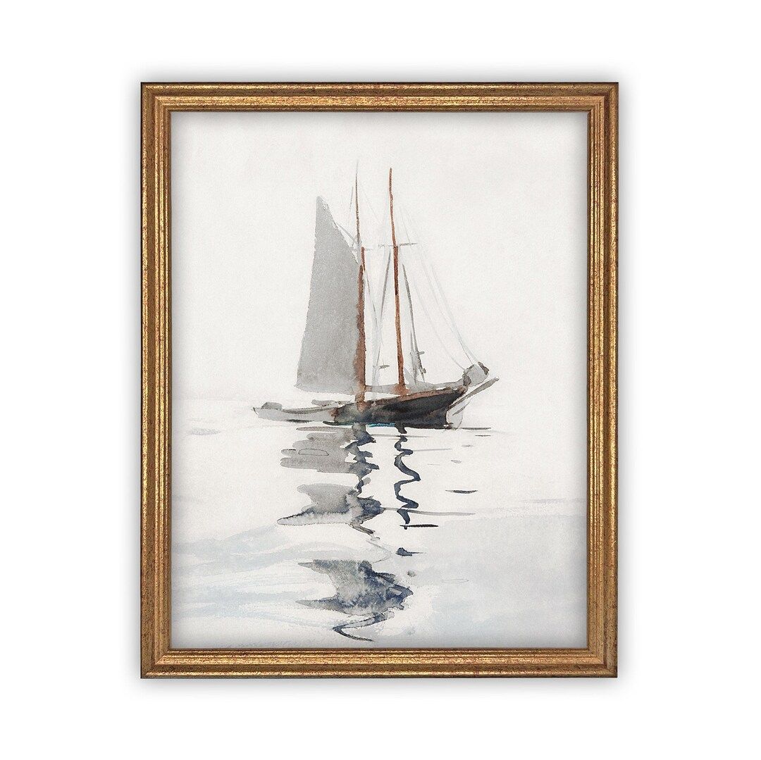 Vintage Framed Canvas Art // Framed Vintage Print // Vintage Sailboat Painting // Boating Art // ... | Etsy (US)