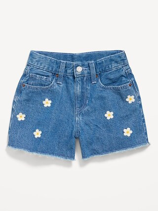 High-Waisted Embroidered Frayed-Hem Jean Shorts for Girls | Old Navy (US)