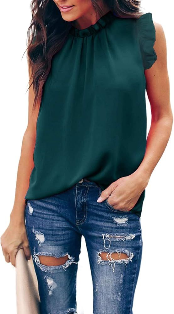 AlvaQ Women Summer Halter Chiffon Tank Tops Casual Sleeveless Shirts Blouses | Amazon (US)