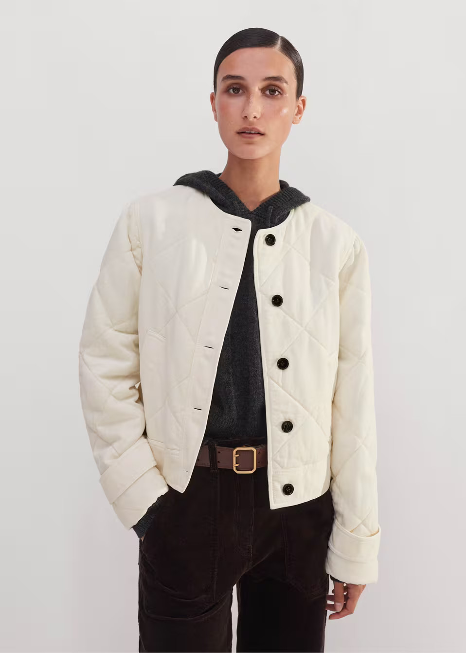 Washed Cotton-Blend Quilted Jacket Washed Cotton Quilted Fabric | ME+EM Global (Excluding US)