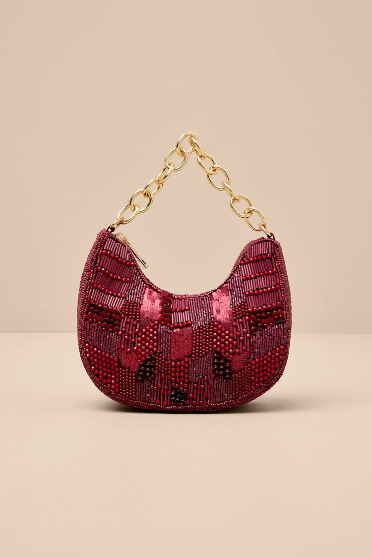 Mishti Burgundy Beaded Chain Link Handle Clutch Bag | Lulus