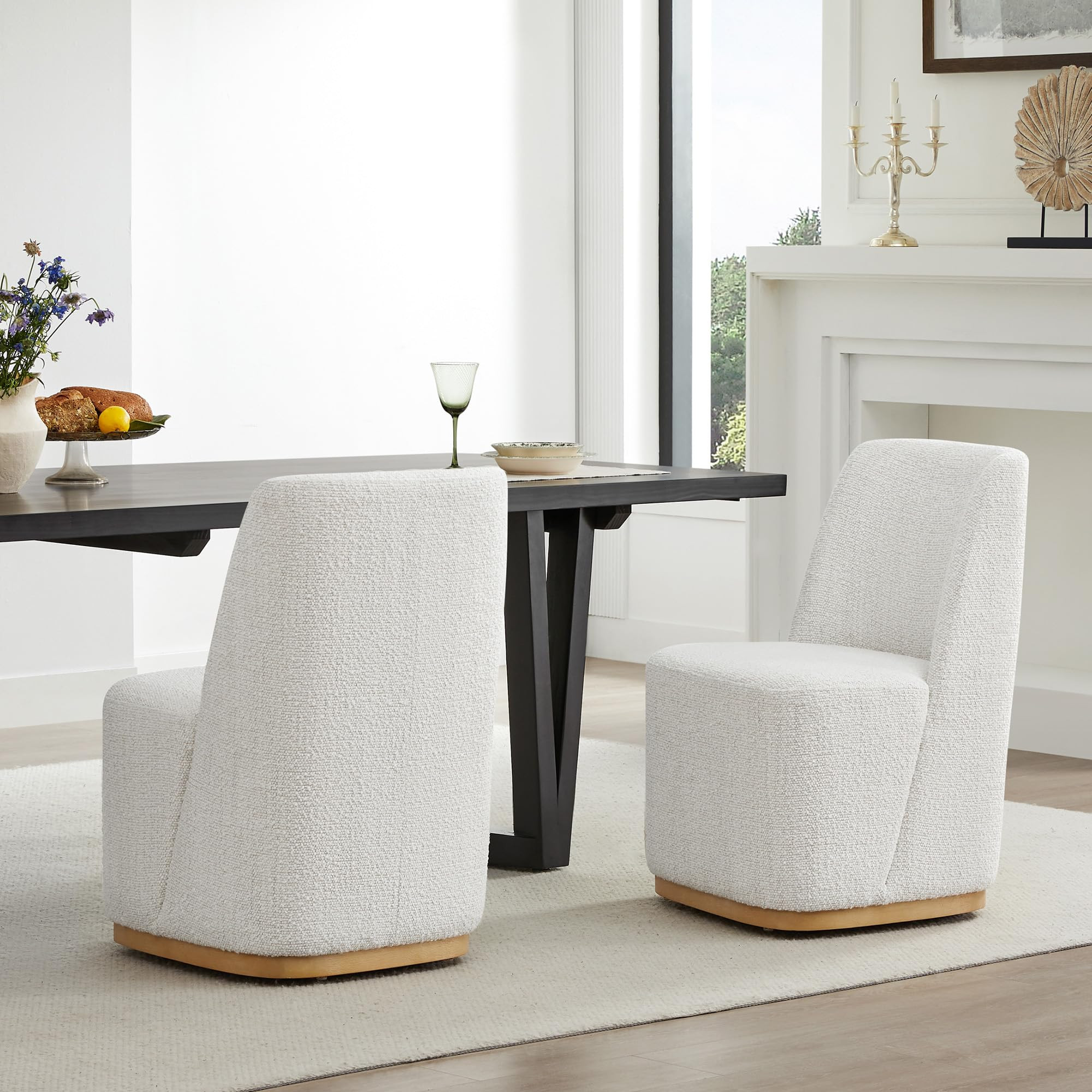 CHITA Upholstered Rolling Dining Chair on Casters Set of 2, FSC Certified Modern Fabric Dining Ch... | Amazon (US)
