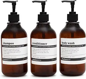 Shampoo and Conditioner Bottles Set of 3 Amber Black – Shower Shampoo Dispenser – Hotel Style... | Amazon (US)