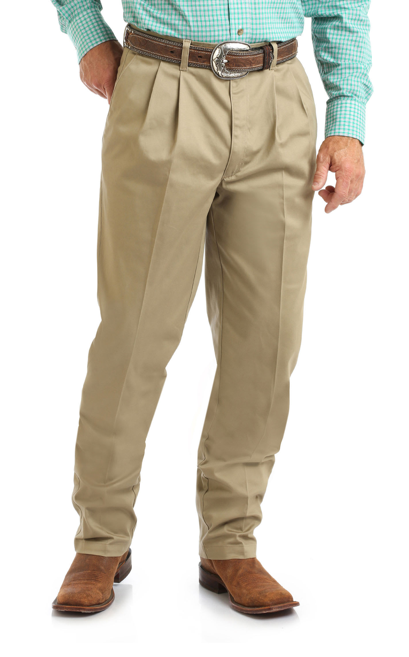 Wrangler Men's Khaki Pleated Front Relaxed Fit Wrinkle Resistant Casual Pants - 29x36 - From Cavender's | Cavender's