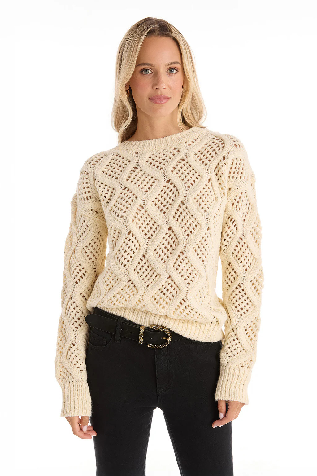 Sonja Wave Sequin Sweater - Pearl | The Noli Shop