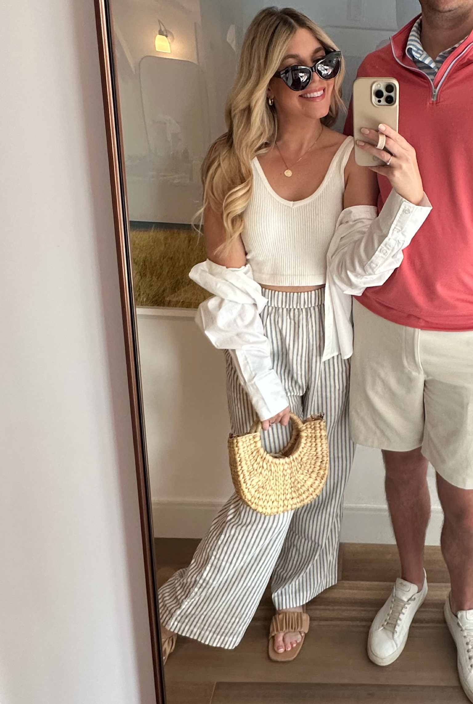 Pants - medium (could have done small) 
button up - small 
Necklace and tank - k&m boutique 

#LTKSeasonal #LTKstyletip