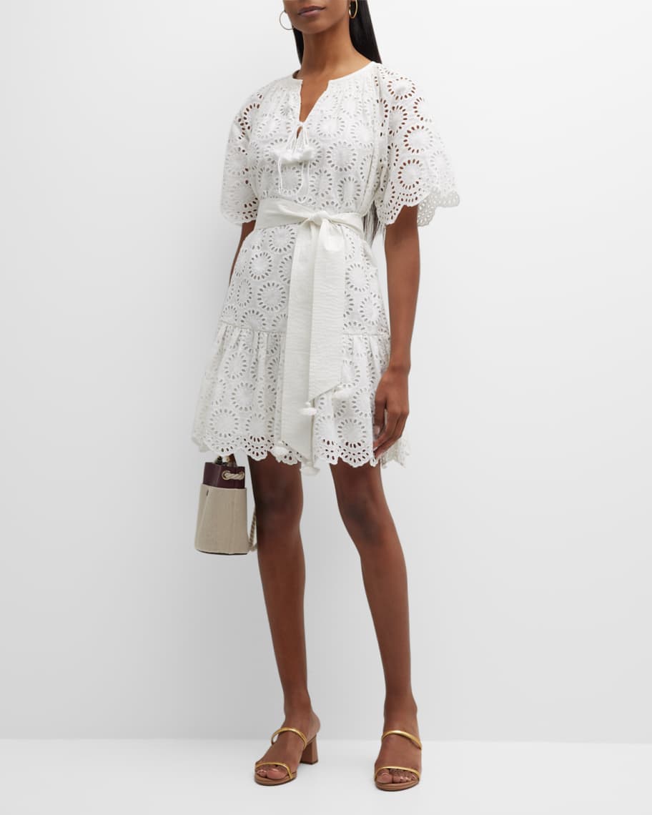 Bria Eyelet Belted Mini Dress | Neiman Marcus