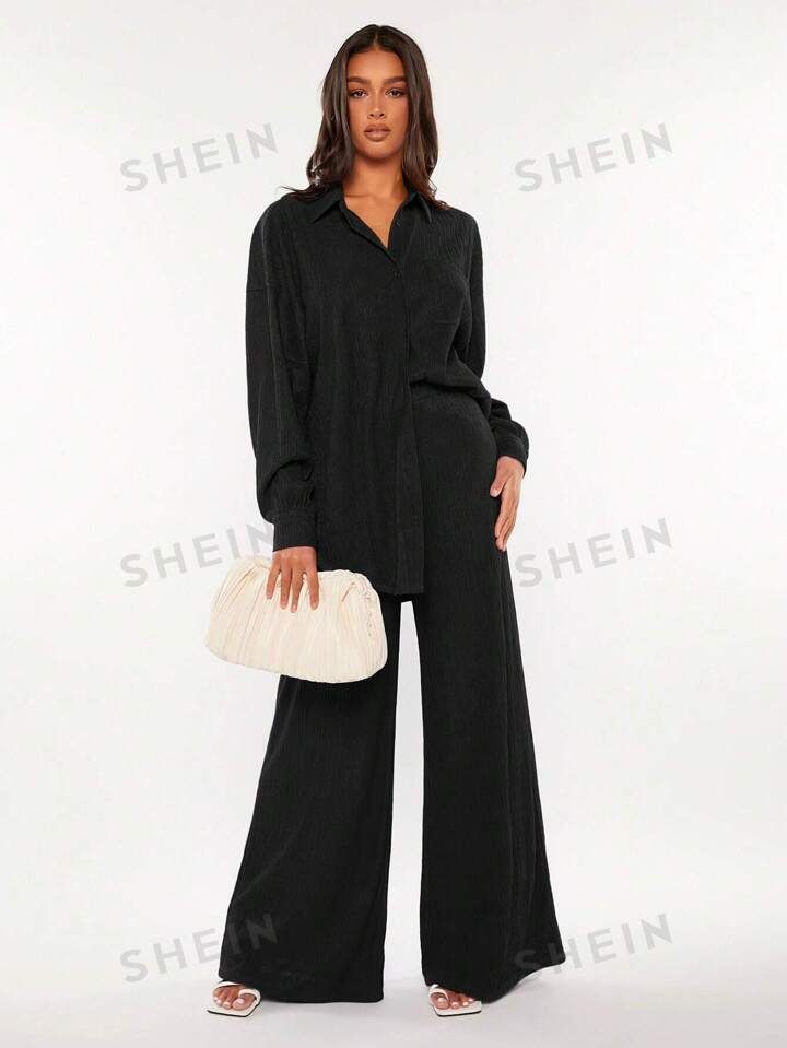 SHEIN Tall Drop Shoulder Shirt & Wide Leg Pants | SHEIN